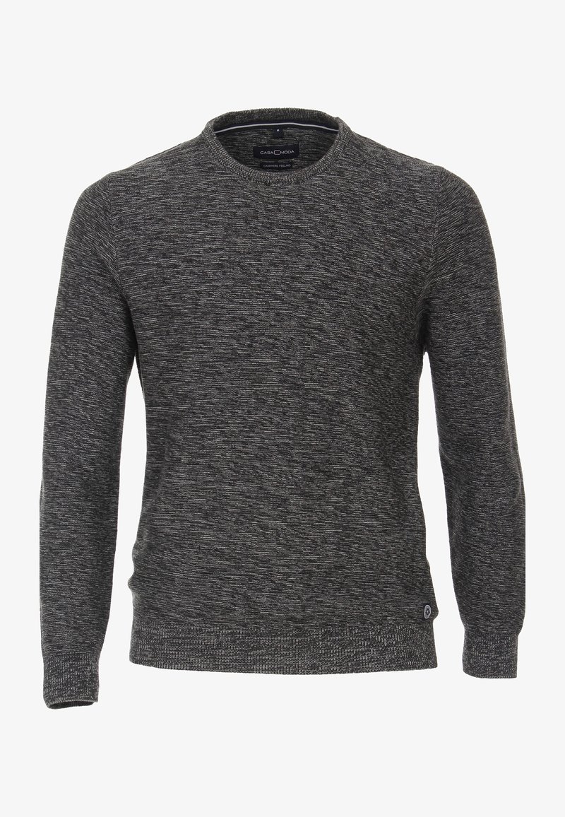 Pull en maille gris foncé à manches longues pour hommes, avec col rond et texture marbrée subtile, de la marque Casa Moda, taille M.