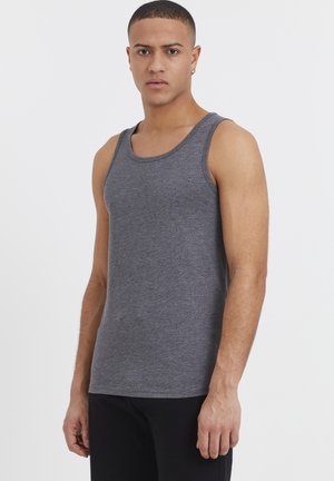Grauer Baumwoll-Top mit rundem Ausschnitt und breiten Trägern, das über eine weiche Textur und eine figurbetonte Passform verfügt.