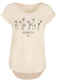 Crème kleurig kortermig t-shirt met een ontspannen fit, met een paardenbloem graphic en het woord "PAARDENBLOEM" in het zwart. Rond afgewerkte onderkant.