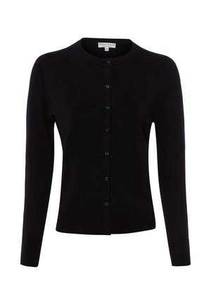Cardigan noir à manches longues boutonné, col rond, ourlet et poignets côtelés, taille medium, étiqueté Marie Lund Copenhagen.