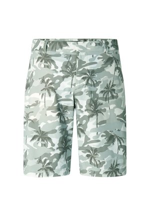 Ανδρικές βερμούδες μεσαίου μήκους σε πράσινο και γκρι καμουφλάζ, με σιλουέτες φοίνικων.