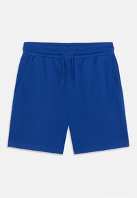Pantalones cortos deportivos azules, hechos de un tejido transpirable, con una cinturilla elástica y cordón ajustable, además de dos bolsillos laterales.