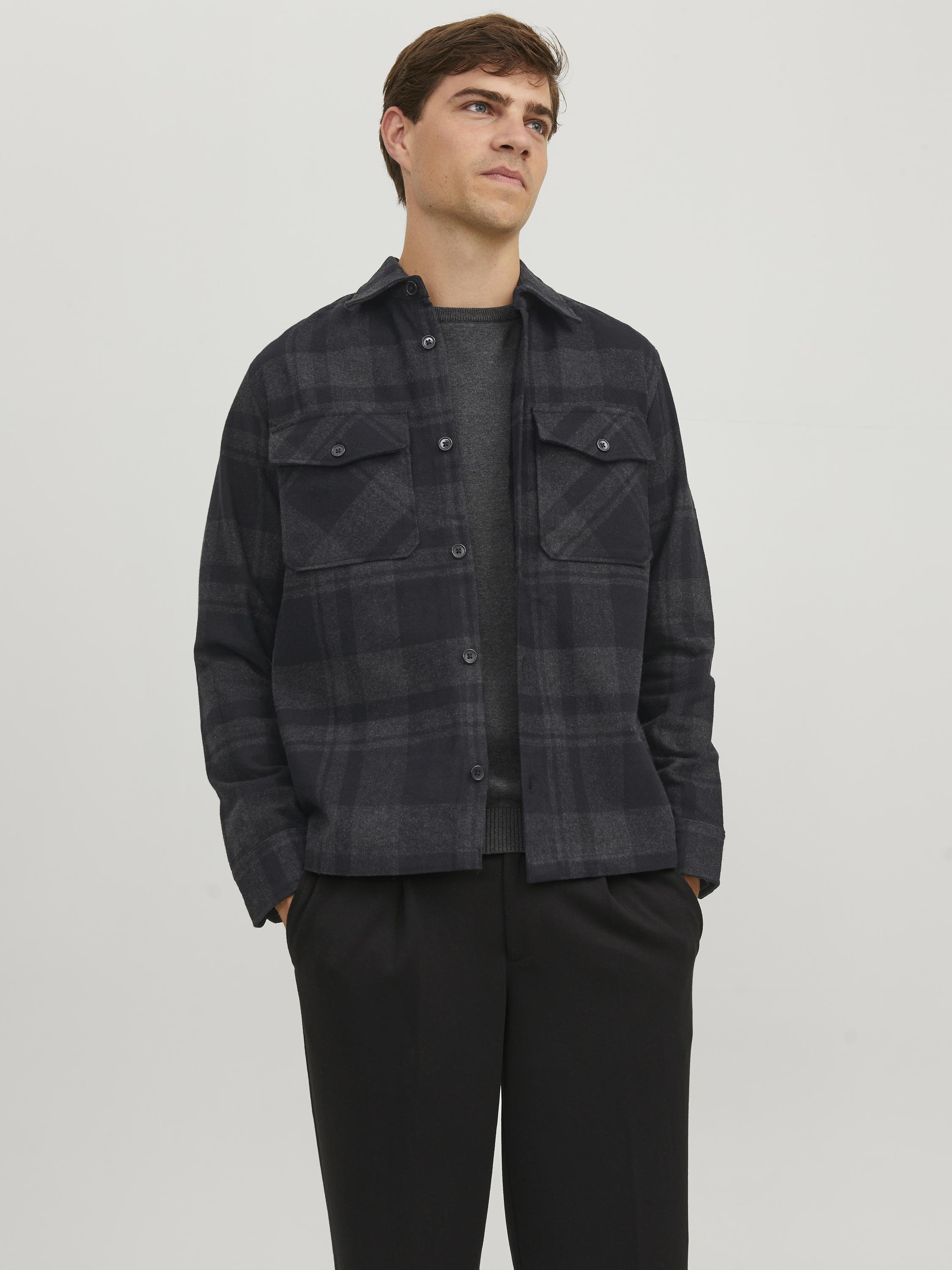 Jjeclassic Melange Shirt L/S Noos, dark grey melange, M