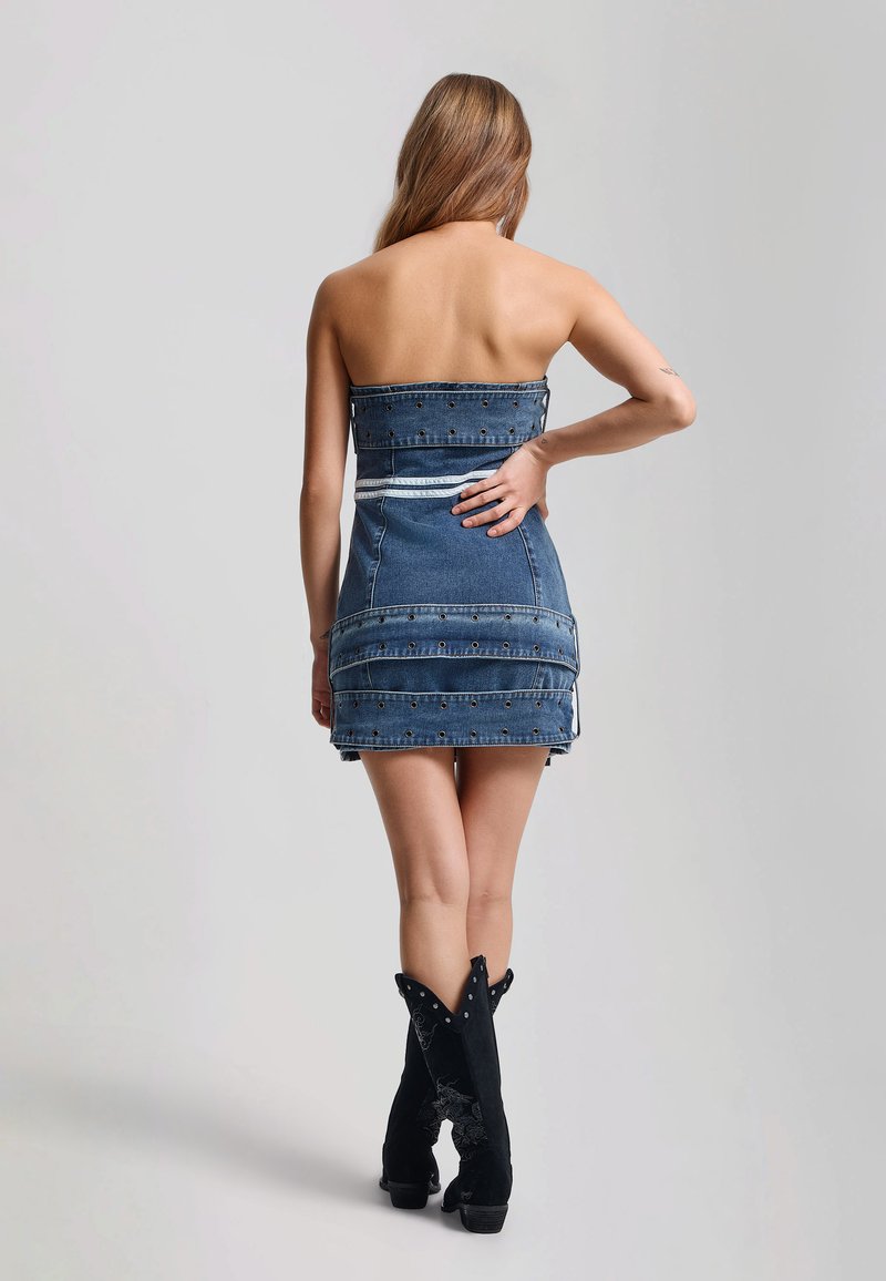 blue ed hardy dress Ed Hardy WOMENS CLIMBING ROSE DENIM BIKER DRESS - Denim dress - blue black/ blue