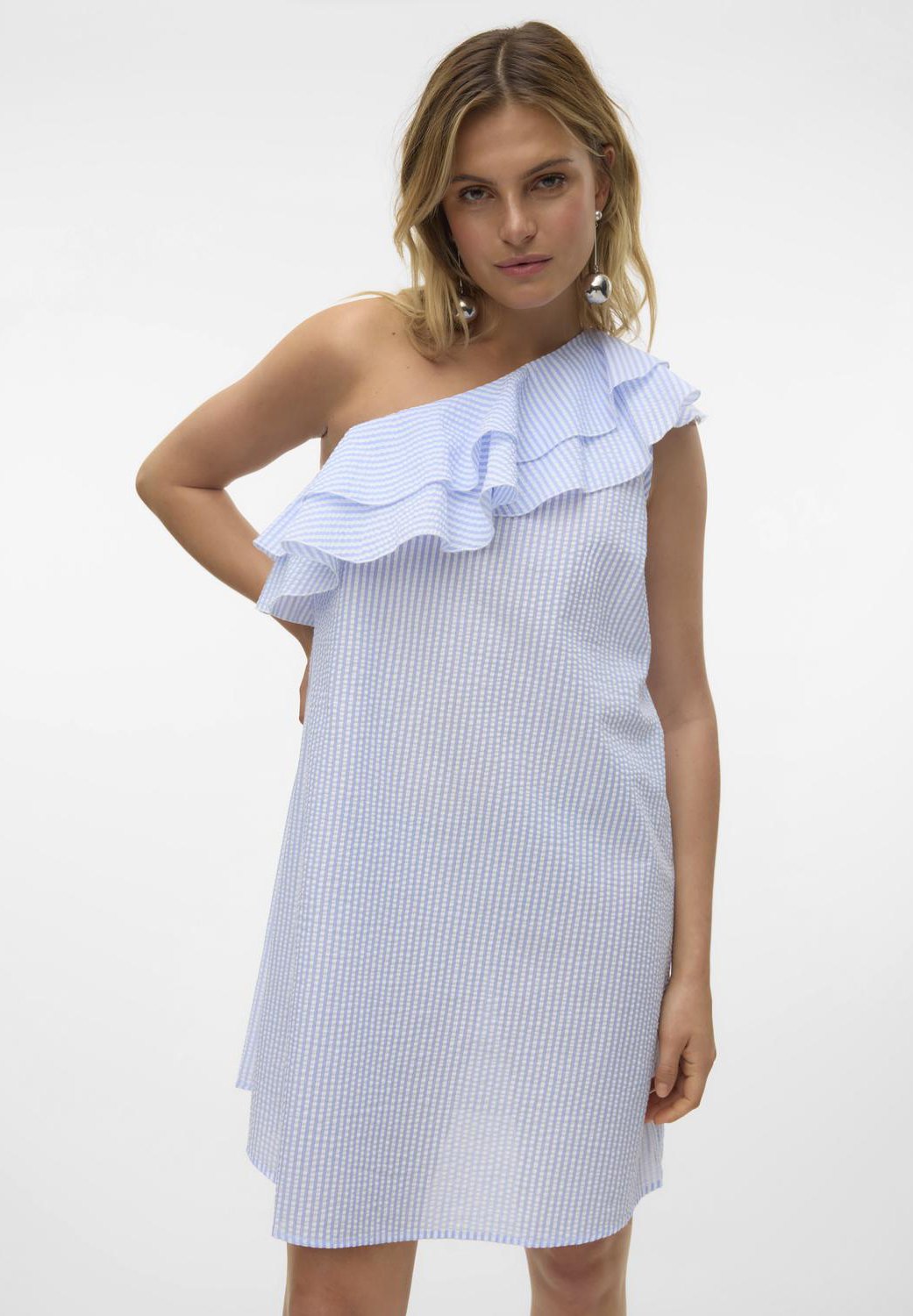 blue and black dress white and gold explanation One Shoulder Ruffle Maxi Dress – Oscilatey main image 1