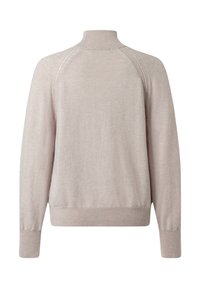 Maglione beige chiaro con collo alto e maniche lunghe. Presenta polsini e orlo a costine, tessuto morbido e design comodo e rilassato.