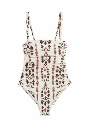 TALL FIT - GATHERED TUMMY CONTROL BANDEAU - Fürdőruha - brown/cream ikat