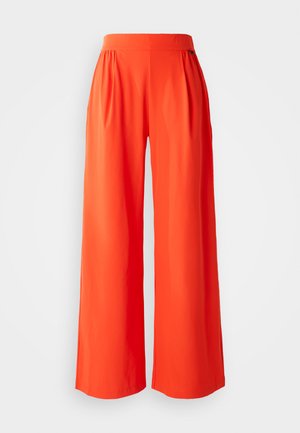 Vida byxor med vida ben i ett mjukt, livfullt orange tyg. Har hög midja och veck för en avslappnad passform. Ren, odekorerad design.