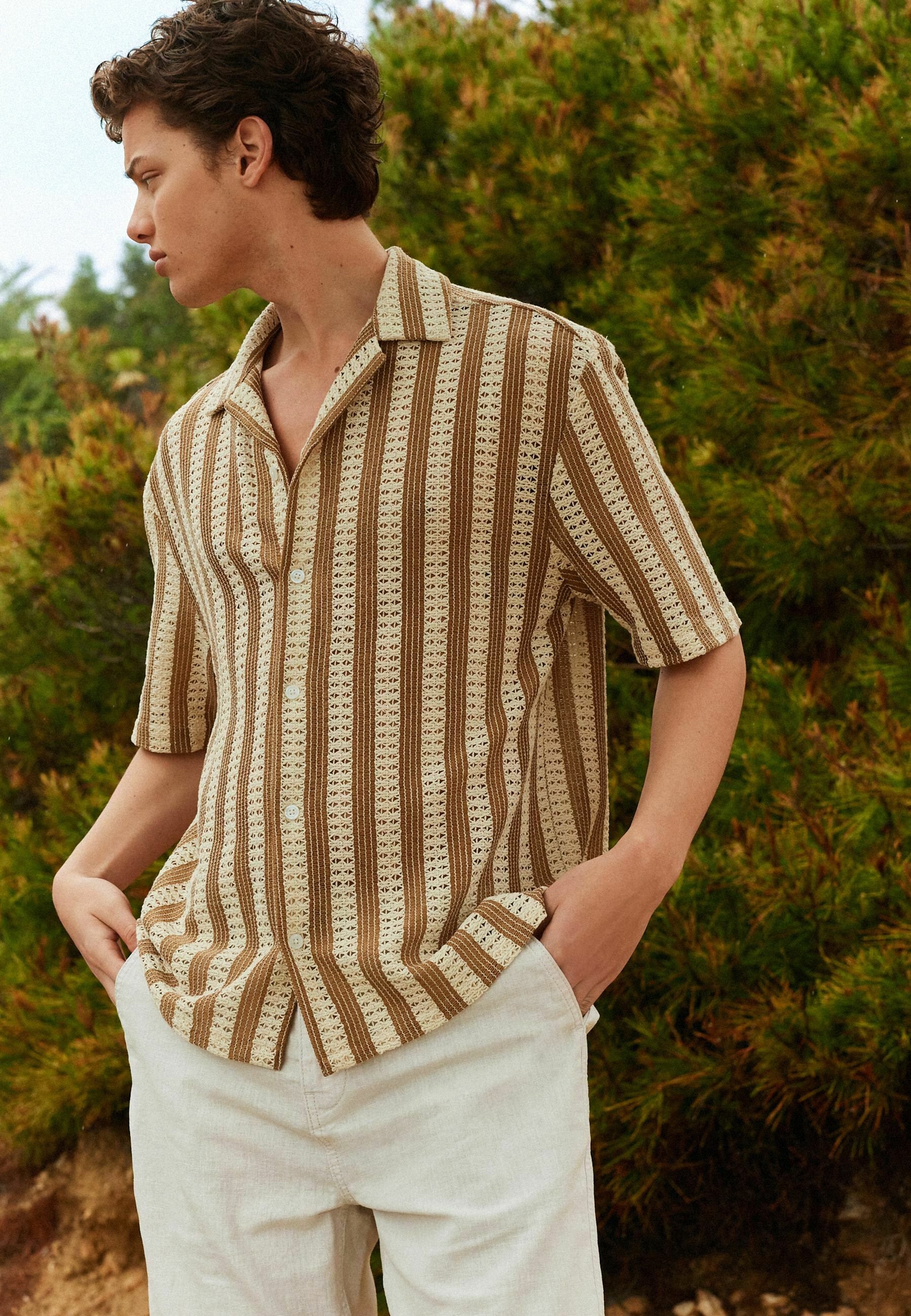 Next STRIPE SHORT SLEEVE - Shirt - neutral/beige - Zalando