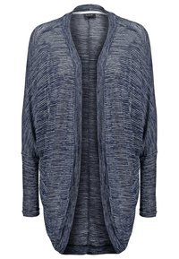 Cardigan aperto in blu navy, caratterizzato da un motivo a righe testurizzato, vestibilità comoda, maniche lunghe e senza chiusure.