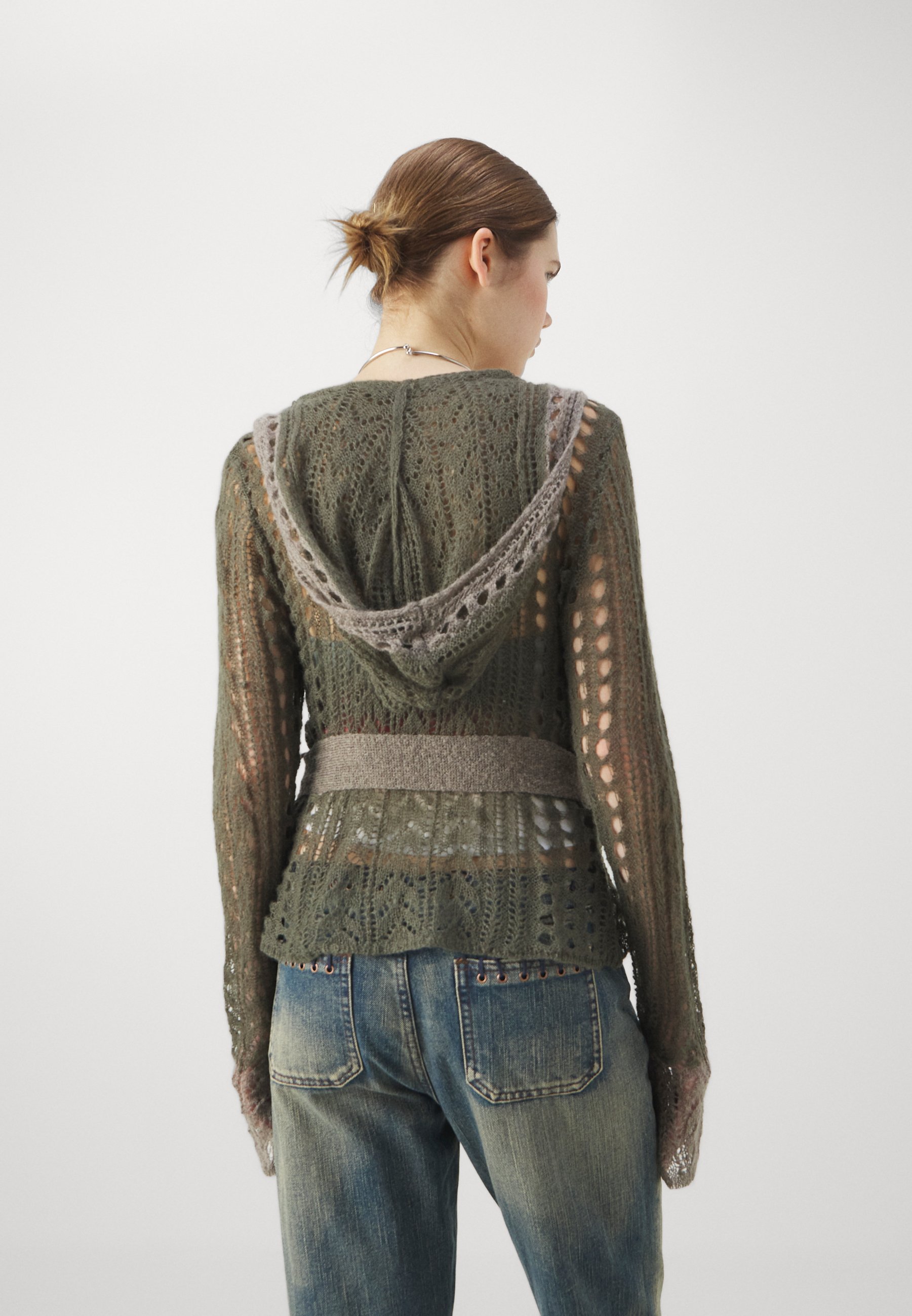 Jaded London SHEER TIED CARDIGAN - Cardigan - khaki