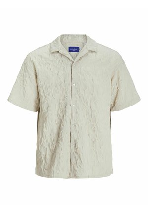 Kurzärmliges Hemd in hellem Beige mit strukturiertem Finish. Verfügt über eine Knopfleiste und einen klassischen Kragen.