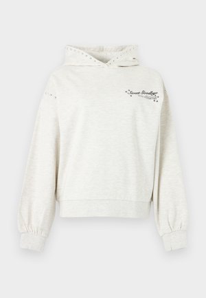 Ανοιχτό μπεζ φούτερ με κουκούλα, εμπρός κείμενο "Sweet Goodbye" και μικρές τρουκ διακοσμήσεις στην κουκούλα και τα μανίκια.