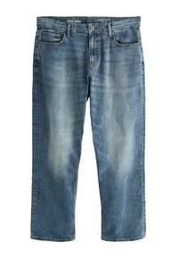 Džínsy s voľným strihom v svetlom odtieni modrej s vyprahnutým efektom. Obsahujú päť vreciek, zapínanie na gombík a pútka na opasok. Vyrobené z bavlny.