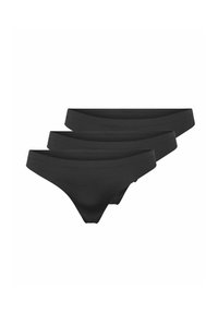 Pack de tres tangas de algodón negro, con mezcla de tejidos. Presenta un diseño sin costuras, textura suave y una cinturilla de tiro bajo.