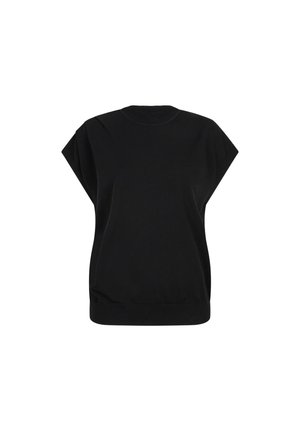 Zwarte korte mouwen top gemaakt van zachte stof, met een ronde halslijn, een ontspannen silhouet en een elastische onderrand voor een comfortabele pasvorm.