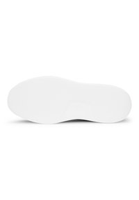 Semelle d'une basket blanche avec un dessous lisse, peu texturé et un contour subtil de la voûte plantaire visible sur fond blanc.