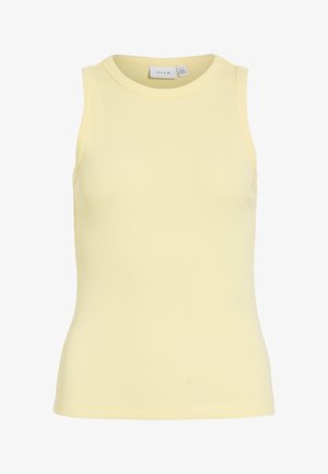 Débardeur côtelé sans manches jaune pâle avec encolure ronde, en tissu extensible, marque VILA, taille M.
