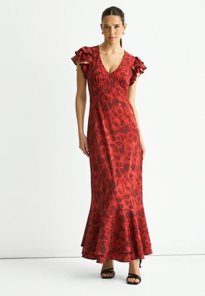 V NECK FLORAL PRINT RUFFLE - Maxi dress - red