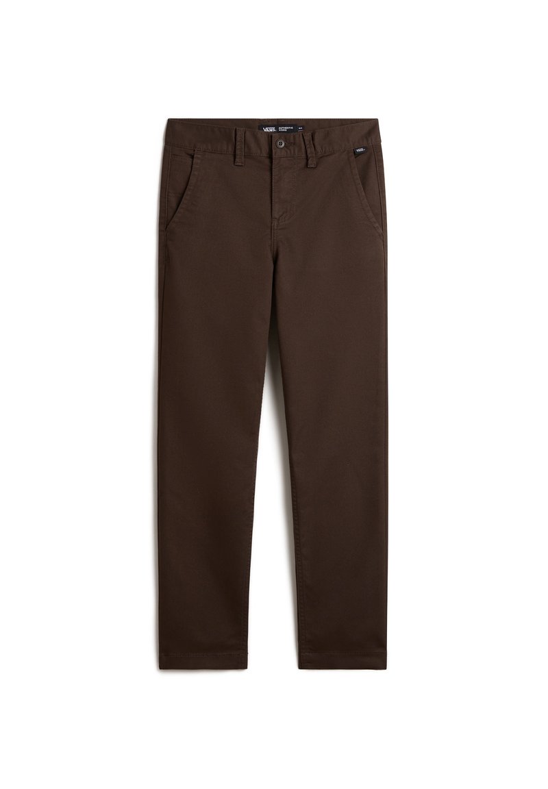 Bruine katoenbroek met een slim fit, voorzien van zijzakken en een ritssluiting. Soepele textuur, elegante snit en een verzorgde afwerking.
