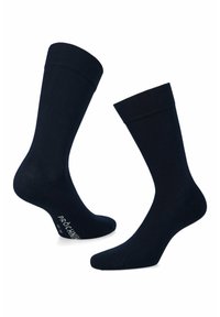 Granatowe bawełniane skarpety z prążkowanym ściągaczem, gładką teksturą i detalem z logo na dole. Zaprojektowane z myślą o komforcie i dopasowaniu.