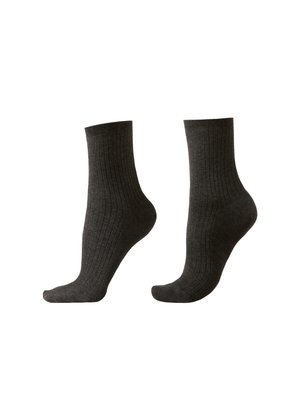 Pair of dark gray ribbed mid-calf socks shown side by side against a white background.