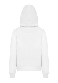 White hooded sweatshirt with a soft texture, ribbed cuffs, and hem. Designed with a simple, clean cut and a spacious hood.