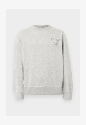 Felpa girocollo grigio chiaro con maniche lunghe e piccolo logo "ellesse Italia" sul petto in alto a sinistra.