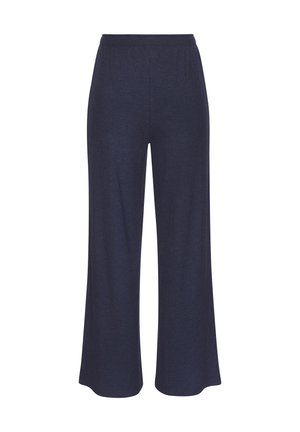 Marinefarbene Weitbeine-Hosen mit geripptem Textur, elastischem Bund für Komfort und lockerer Passform, geeignet für die Freizeit.