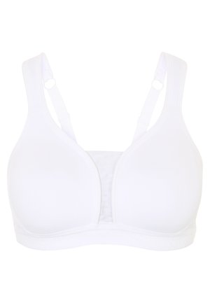 Seno bianco wireless con coppe lisce, spalline regolabili e una morbida fascia elastica. Caratterizzato da un design senza cuciture e un centro in rete traspirante.