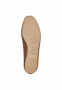 Semelle de chaussure en cuir brun clair avec une surface lisse, un encapsulage en caoutchouc et un motif de grip subtilement texturé. Taille 37 affichée.