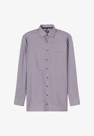 Langarmshirt in lichtpaars met zwarte stippen, voorzien van een button-down kraag, borstzak en gestructureerd ontwerp.