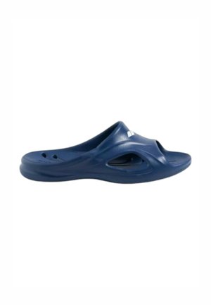 Blå slip-on sandal med åben tå og sideventilationshuller, lavet af letvægt støbt materiale.