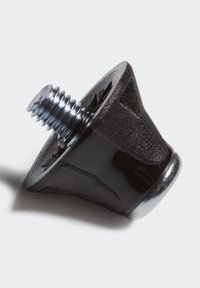 Crni plastični dio heksagonalnog oblika, s centralnom metalnom vijčanom spojnicom. Teksturirana površina i sjajni metalni naglasak na bazi.
