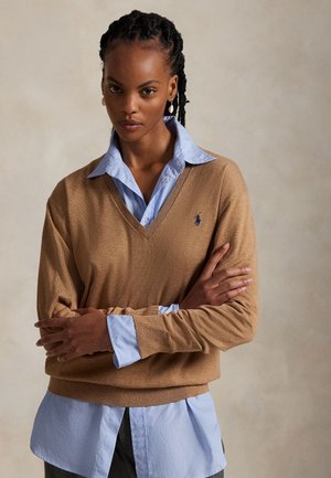 Polo Ralph Lauren COTTON V-NECK SWEATER - Svetrík - camel melange