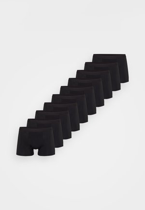 Boxeri din bumbac negru aranjați într-un rând, având un design ajustat, de culoare solidă și o talie elastică.