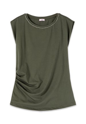 Oltre, TOP IN JERSEY CON RICAMO GIOIELLO - T-shirts print - verde militare