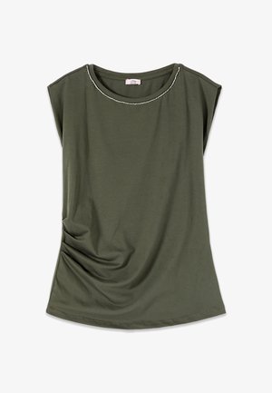 Oltre, TOP IN JERSEY CON RICAMO GIOIELLO - Camiseta estampada - verde militare