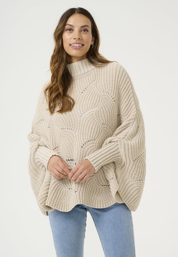 CRMISTLETOE TURTLENECK KNIT PONCHO - Cape - oat melange
