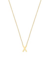 Guldhalskæde med en delikat kæde har en minimalistisk, poleret "X" vedhæng. Designet er slankt med en glat, blank overflade.