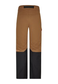 Braune und schwarze Outdoohosen mit einem dehnbaren Design, breitem Bund, eleganten Konturen und einer Akzenttasche.