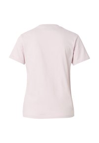 T-shirt à manches courtes rose clair avec col rond, vu de dos, sur fond blanc.