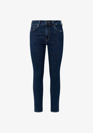 Tumedad sinised kitsad teksad, mis on valmistatud siledast denimist. Omavad esist nuppu ja tõmblukku, vöörihmasid ning viit taskut.