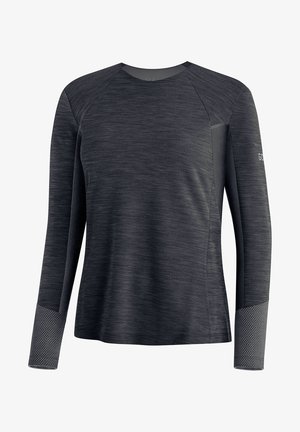 Tröja med långa ärmar i mörkgrått, med texturerat tyg, raglanärmar och meshdetaljer vid muddar för andningsförmåga.