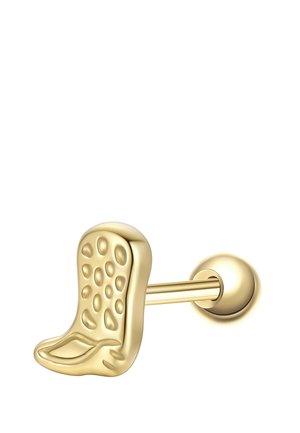 Clou de labret ton doré avec un dessus texturé abstrait ressemblant à un rectangle déformé aux bords arrondis.