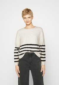 JDY - JDYZARI O NECK CABLE STRIPE - Strickpullover - sandshell/black Thumbnail-Bild 1