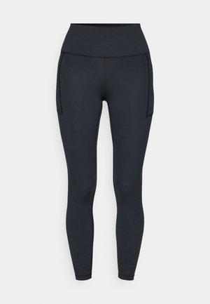 Schwarze sportliche Leggings aus elastischem Material, mit hoher Taille, seitlichen Taschen und glatten Nähten für ein elegantes Erscheinungsbild.
