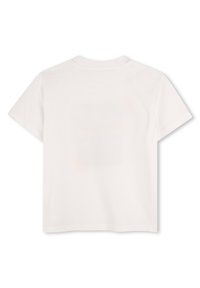 T-shirt en coton blanc à manches courtes et col rond. L'arrière est uni, sans graphiques ni motifs, et présente une coupe standard.
