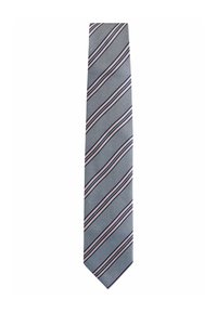 Cravate rayée en bleu marine et rose pâle. Tissu textur�é avec des rayures diagonales. Largeur étroite, pointe effilée, présentant un motif de pois subtil.