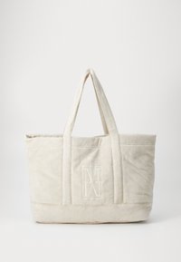 TOTE BAG SHOULDER STRAPS EMBROIDERY AT CENTER FRONT WITH POCKET - Velika torba - silky stone